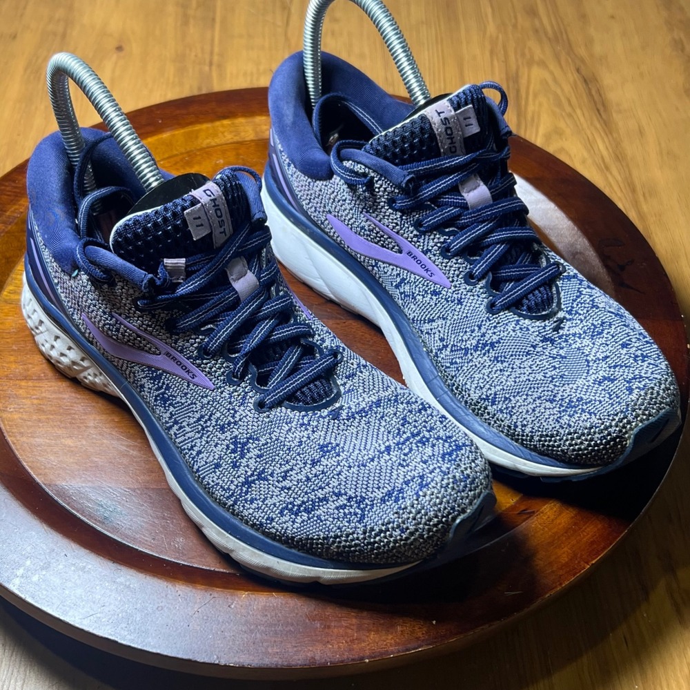 Brooks Ghost 11 Running Shoes Womens Road Sneakers Knit Blue Purple 1202771B493